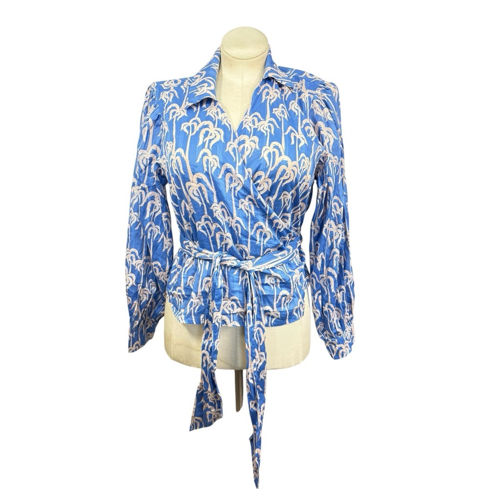 Women's M Scotch & Soda Blue Tropical Print Wrap‎ Blouse